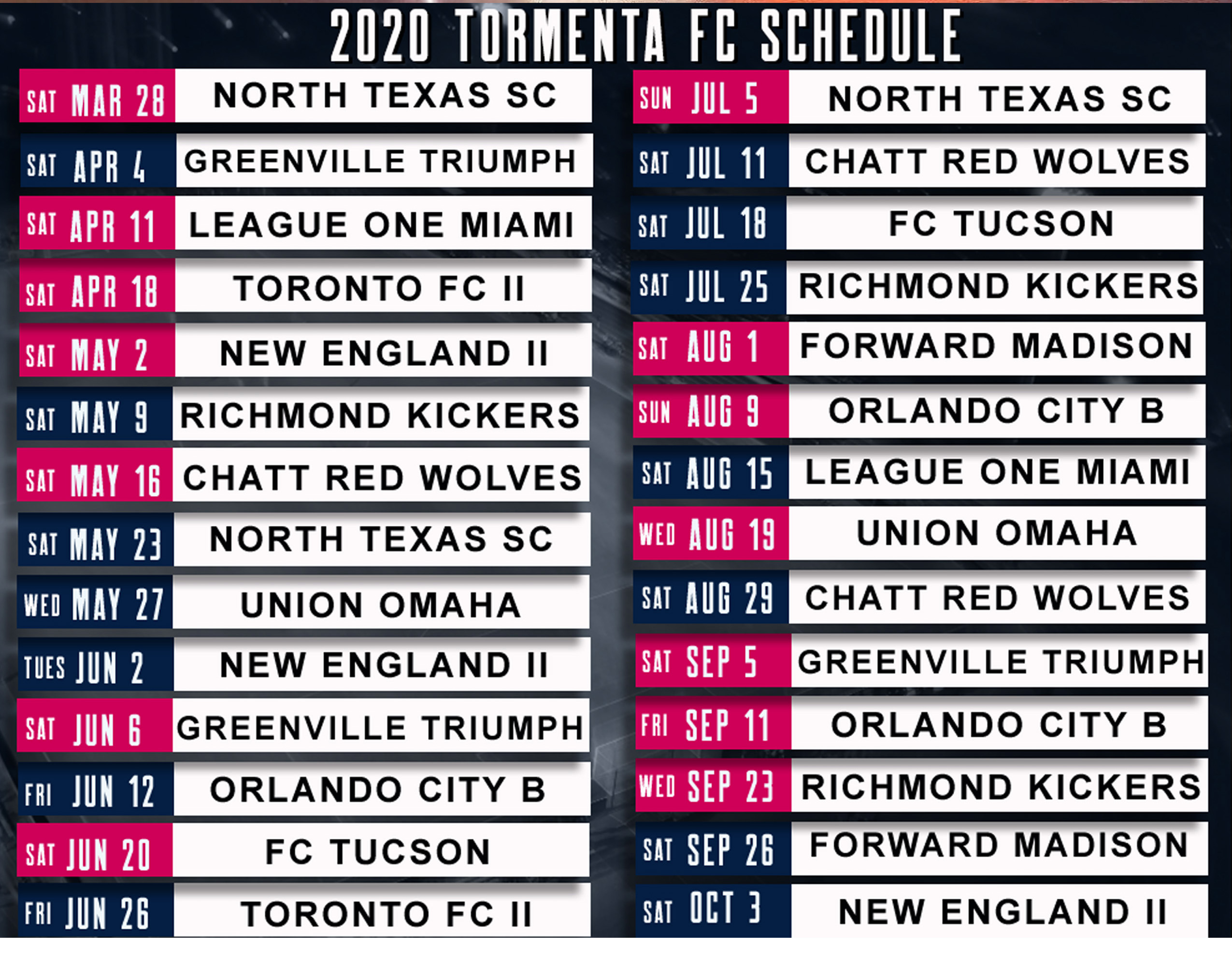 Tormenta FC 2020 Schedule Clubhouse Statesboro